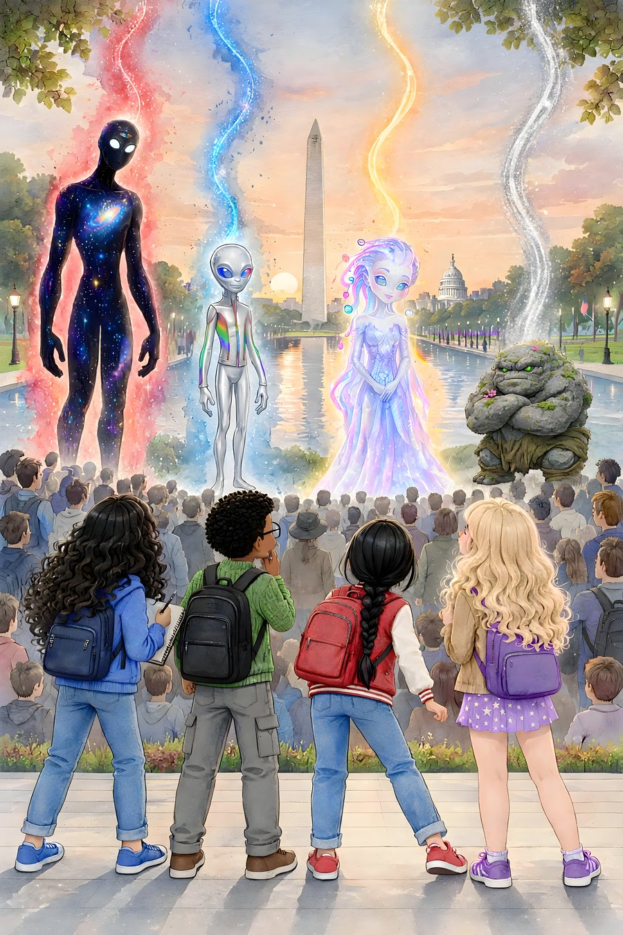 The four aliens — Aethel, Zyx, Lyra and Brom